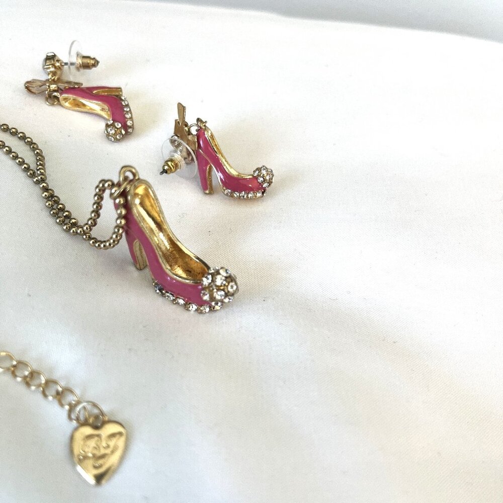 Betsey Johnson Pink High Heels Necklace & Earring Set